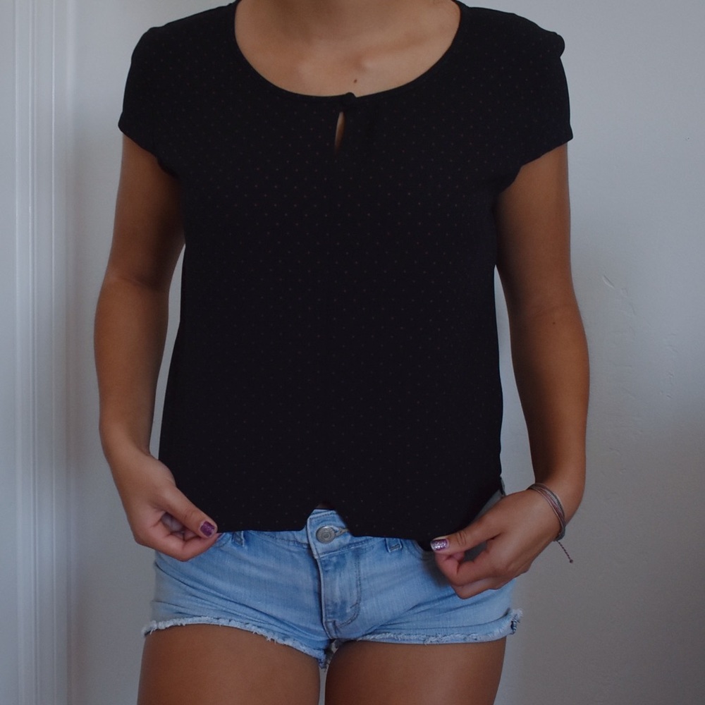 Marella Italian Red Polka Dot Black Keyhole Blouse